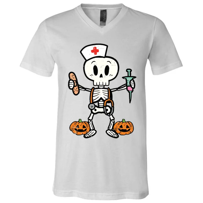 Halloween Nicu Nurse Skeleton Scrub Top Costume V-Neck T-Shirt