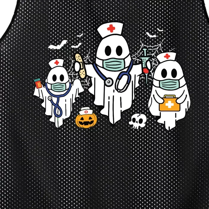 Halloween Nurse Nursing Funny Health Worker Rn Ghost Nurse Mesh Reversible Basketball Jersey Tank