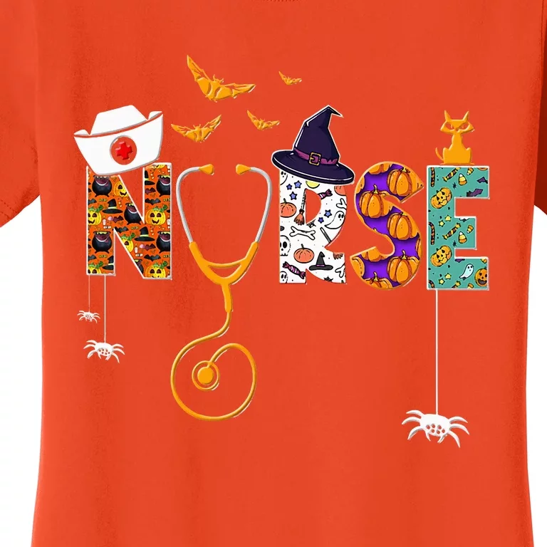 Halloween Nurse Nursing Cute Health Worker Halloween Pattern Women's T-Shirt