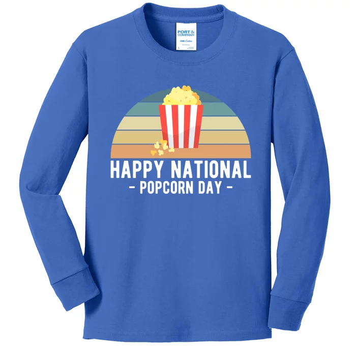 Happy National Popcorn Day Cool Gift Kids Long Sleeve Shirt