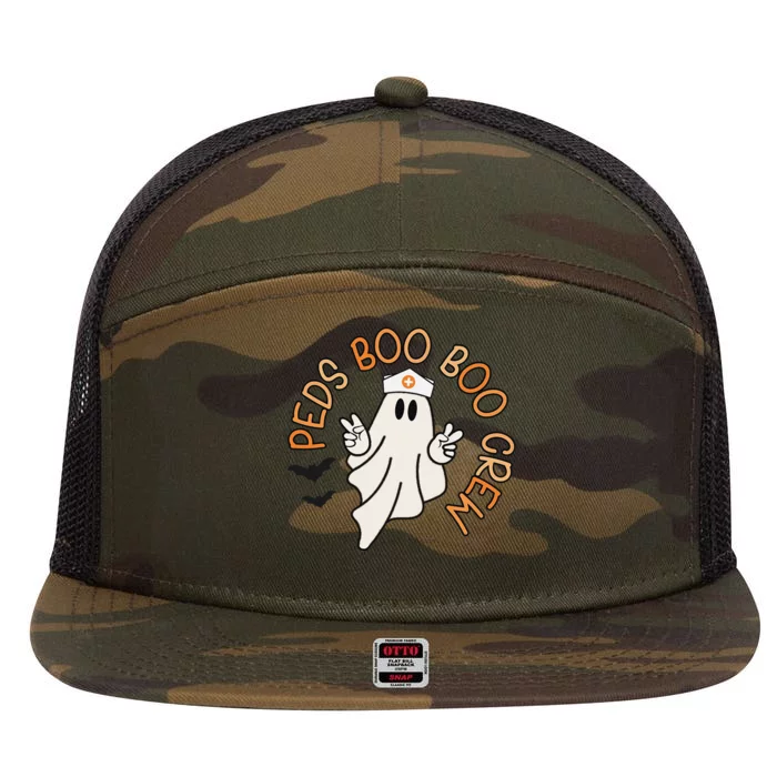 Halloween Nurse Peds Boo Boo Crew Pediatric Nurse Ghost Fall 7 Panel Mesh Trucker Snapback Hat