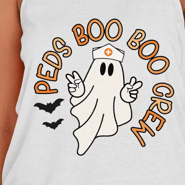 Halloween Nurse Peds Boo Boo Crew Pediatric Nurse Ghost Fall Women's Knotted Racerback Tank