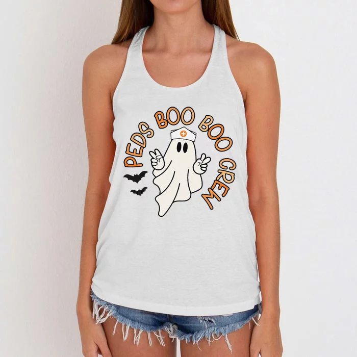 Halloween Nurse Peds Boo Boo Crew Pediatric Nurse Ghost Fall Women's Knotted Racerback Tank