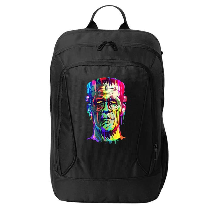 Halloween Neon Paint Drip Frankenstein Monster City Backpack