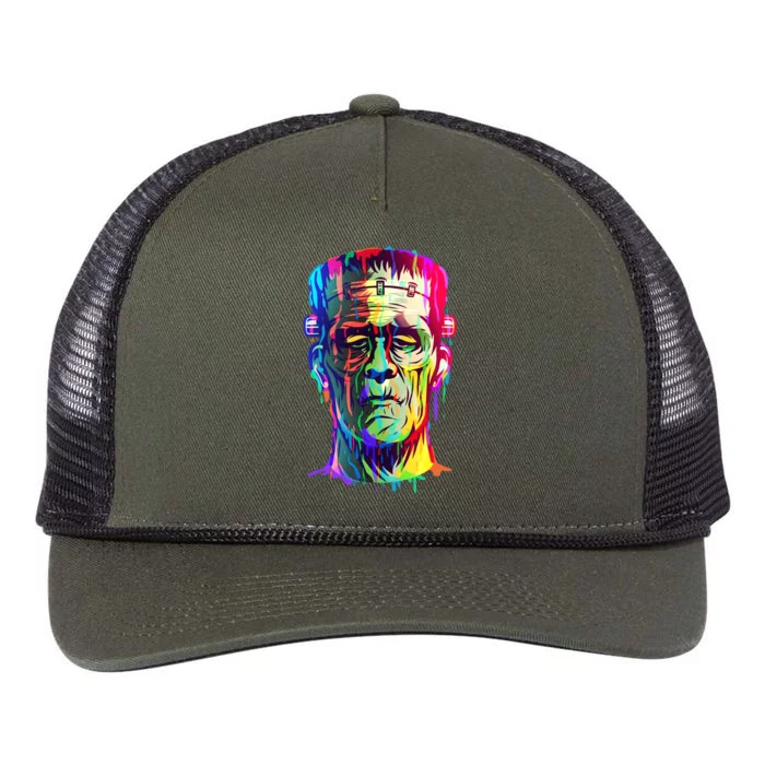 Halloween Neon Paint Drip Frankenstein Monster Retro Rope Trucker Hat Cap