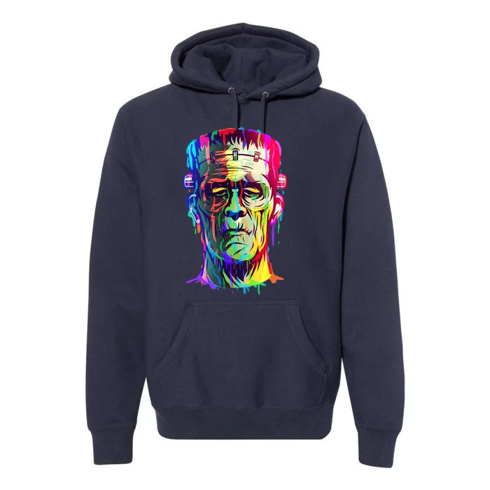 Halloween Neon Paint Drip Frankenstein Monster Premium Hoodie