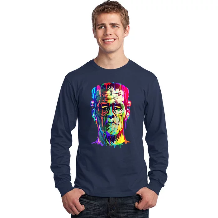 Halloween Neon Paint Drip Frankenstein Monster Tall Long Sleeve T-Shirt