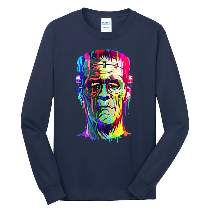 Halloween Neon Paint Drip Frankenstein Monster Tall Long Sleeve T-Shirt