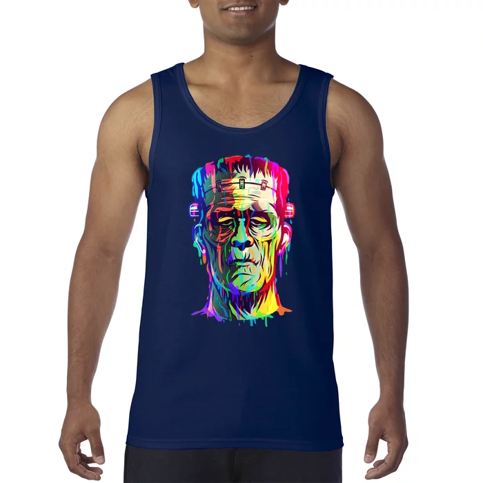 Halloween Neon Paint Drip Frankenstein Monster Tank Top