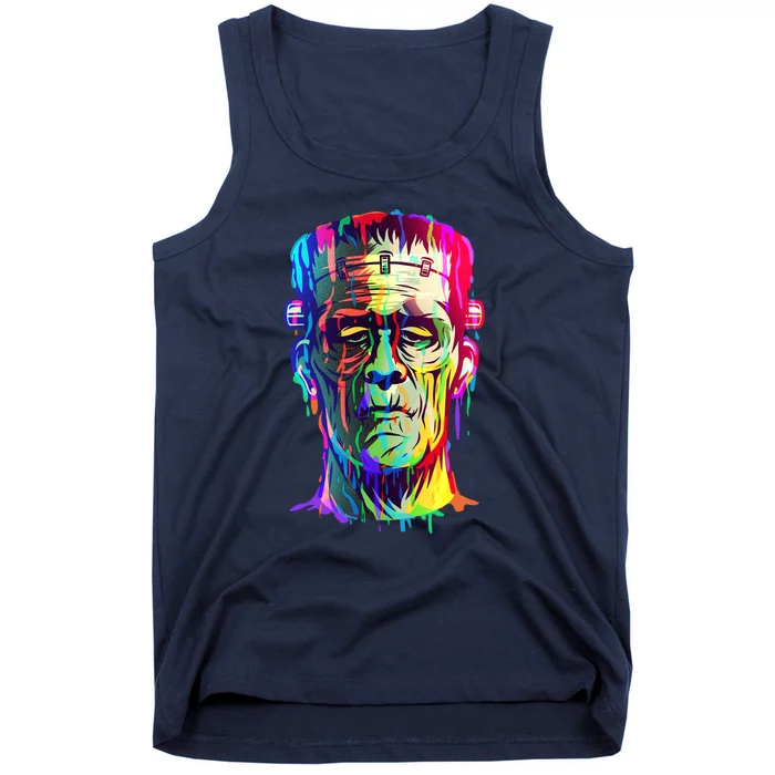 Halloween Neon Paint Drip Frankenstein Monster Tank Top