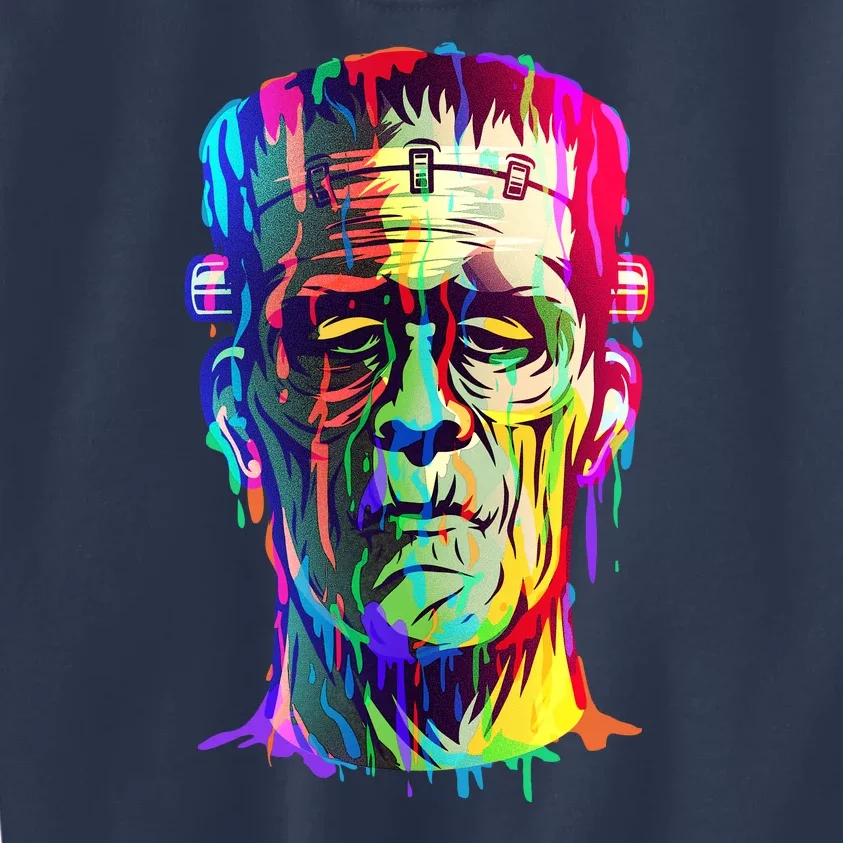 Halloween Neon Paint Drip Frankenstein Monster Kids Sweatshirt