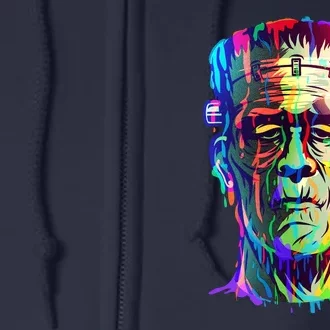 Halloween Neon Paint Drip Frankenstein Monster Full Zip Hoodie