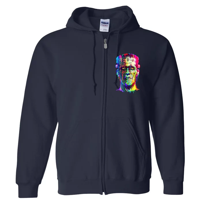 Halloween Neon Paint Drip Frankenstein Monster Full Zip Hoodie