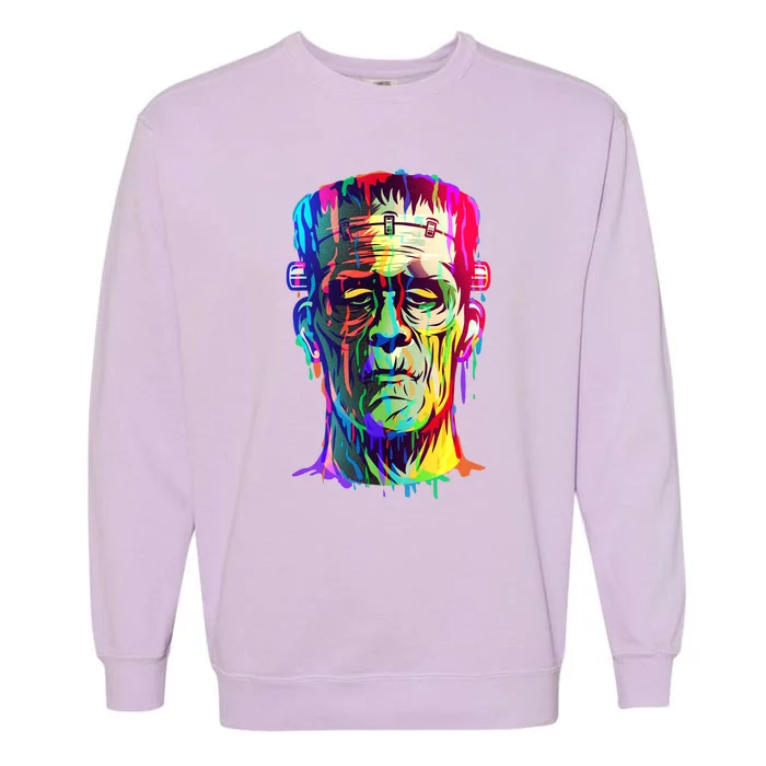 Halloween Neon Paint Drip Frankenstein Monster Garment-Dyed Sweatshirt