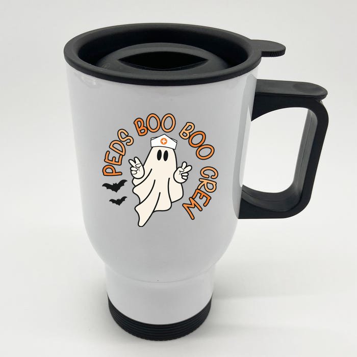 Halloween Nurse Peds Boo Boo Crew Pediatric Nurse Ghost Fall Front & Back Stainless Steel Travel Mug