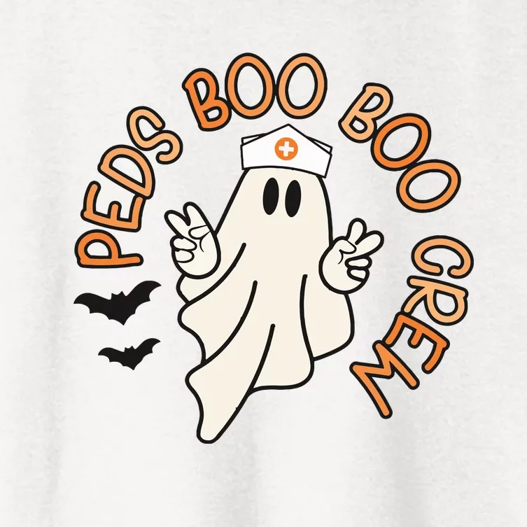 Halloween Nurse Peds Boo Boo Crew Pediatric Nurse Ghost Fall Women's Crop Top Tee