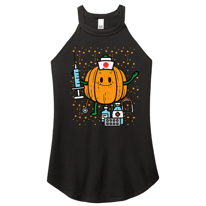 Halloween Nurse Pumpkin Nursing Scrub Top Costume Women’s Perfect Tri Rocker Tank