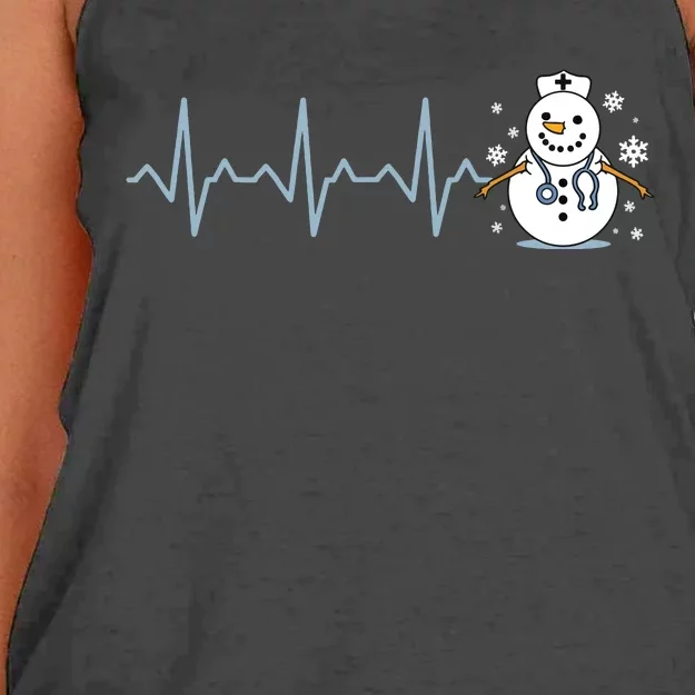 Heartbeat Nurse Snowman Nurse Christmas Women's Knotted Racerback Tank