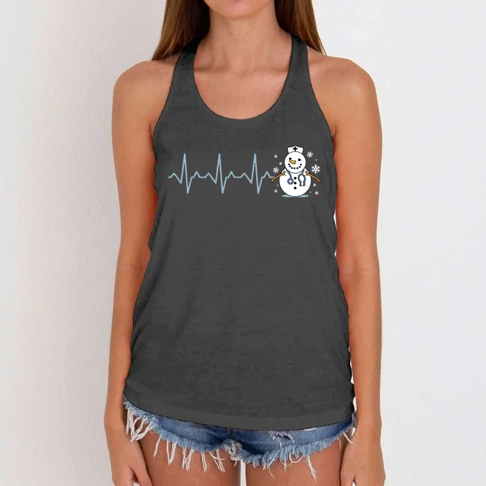 Heartbeat Nurse Snowman Nurse Christmas Women's Knotted Racerback Tank