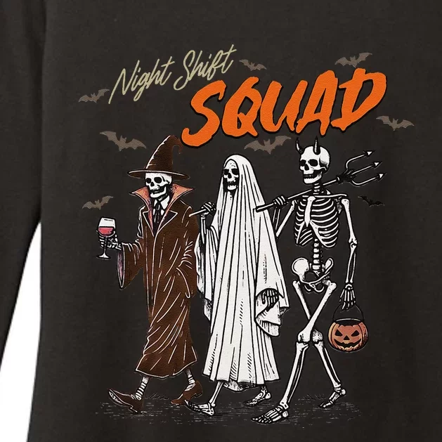 Halloween Night Shift Squad Nursing Funny Skeleton Nurse Womens CVC Long Sleeve Shirt