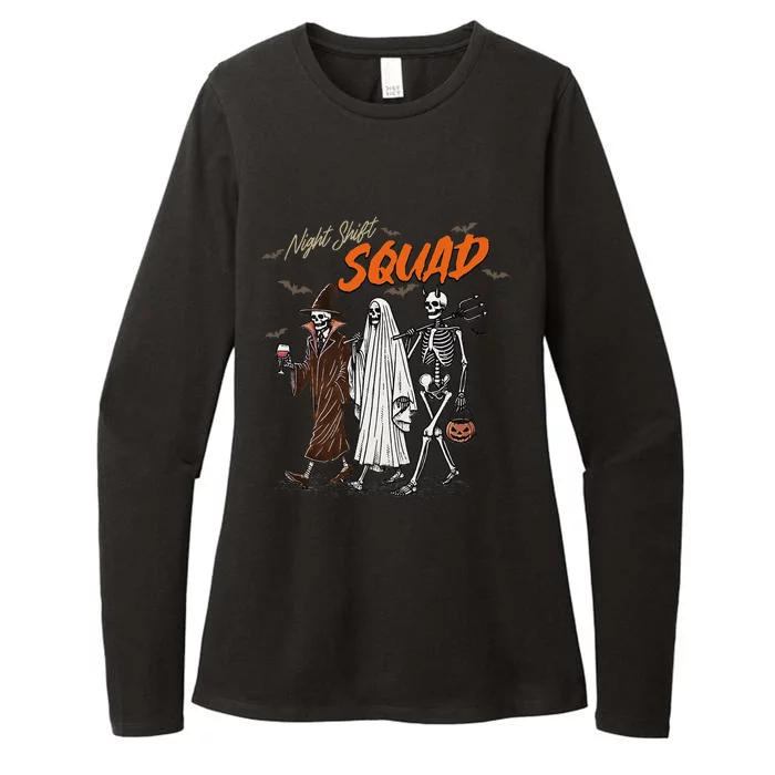 Halloween Night Shift Squad Nursing Funny Skeleton Nurse Womens CVC Long Sleeve Shirt