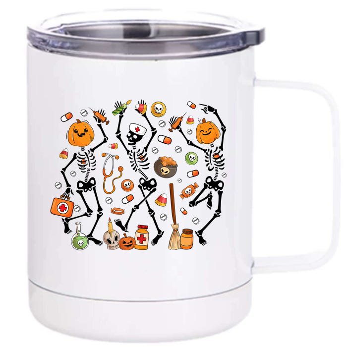 Halloween Nurse Skeleton Dancing Spooky Nurse Boo Boo Crew Gift Front & Back 12oz Stainless Steel Tumbler Cup