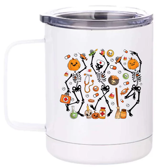 Halloween Nurse Skeleton Dancing Spooky Nurse Boo Boo Crew Gift Front & Back 12oz Stainless Steel Tumbler Cup