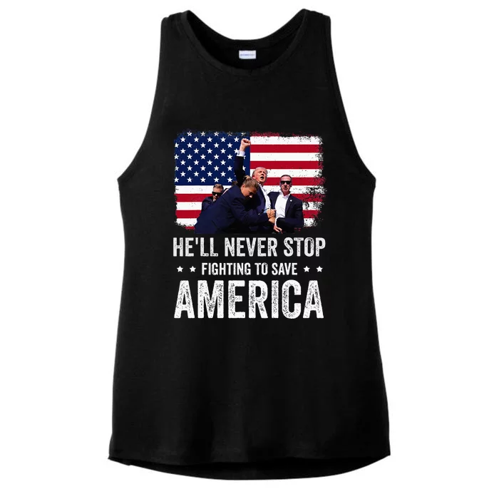 HeLl Never Stop Fighting To Save America Support Trump 2024 Ladies Tri-Blend Wicking Tank