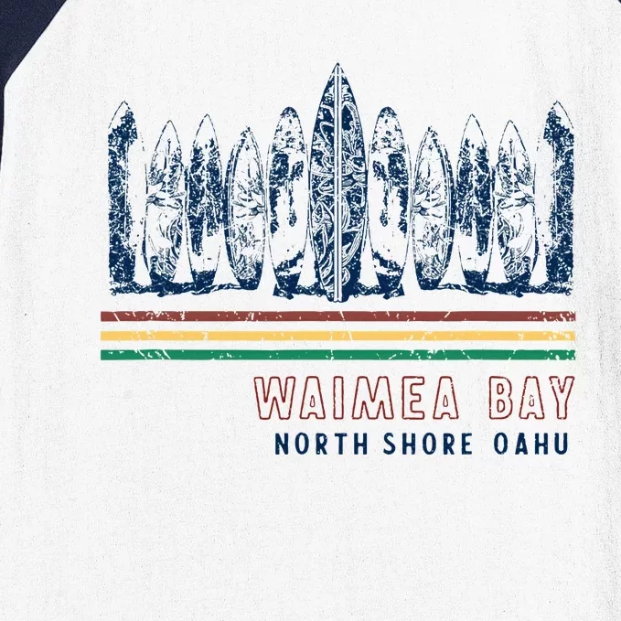 Hawaii North Shore Oahu Waimea Bay Retro Surfing Baseball Sleeve Shirt