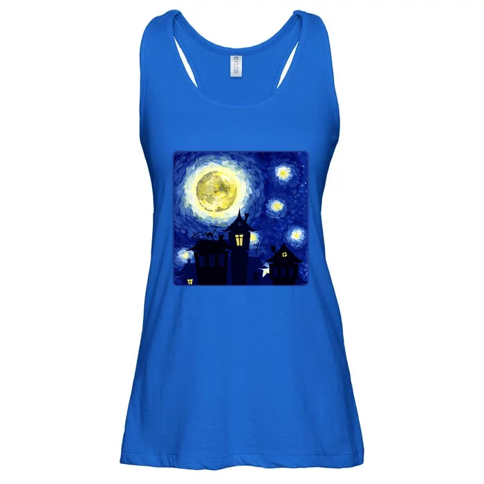 Halloween Nights, Starry Night Painting Ladies Essential Flowy Tank