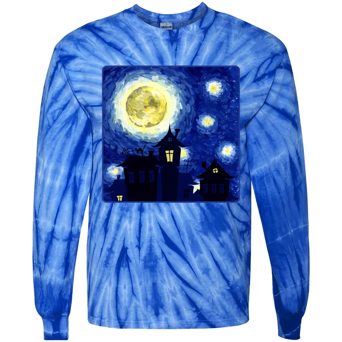 Halloween Nights, Starry Night Painting Tie-Dye Long Sleeve Shirt