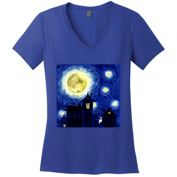 Halloween Nights, Starry Night Painting Women's V-Neck T-Shirt