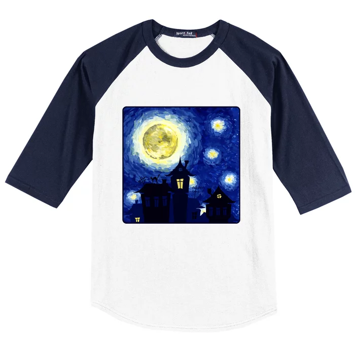 Halloween Nights, Starry Night Painting Baseball Sleeve Shirt