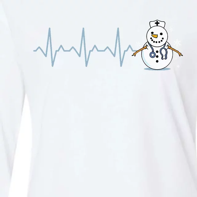 Heartbeat Nurse Snowman Nurse Christmas Womens Cotton Relaxed Long Sleeve T-Shirt