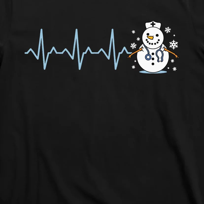 Heartbeat Nurse Snowman Nurse Christmas T-Shirt