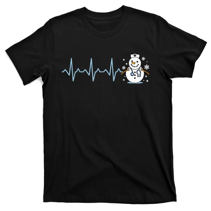 Heartbeat Nurse Snowman Nurse Christmas T-Shirt