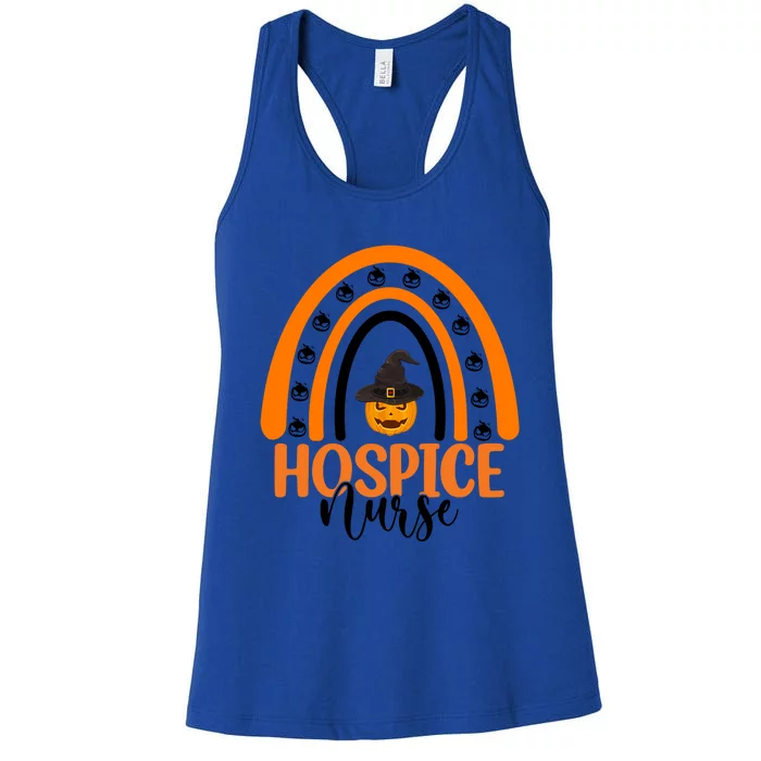 Hospice Nurse Spooky Halloween Pumpkin Rainbow Nursing Gift Women's Racerback Tank