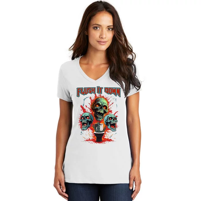 Horror Night Scary Skeletons The Halloween Horror Story Women's V-Neck T-Shirt