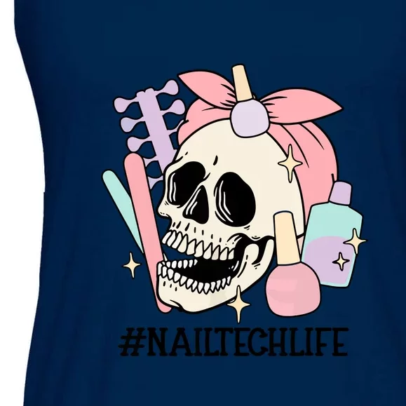 Halloween Nail Tech Spooky Nail Tech Messy Bun Skeleton Gift Ladies Essential Flowy Tank