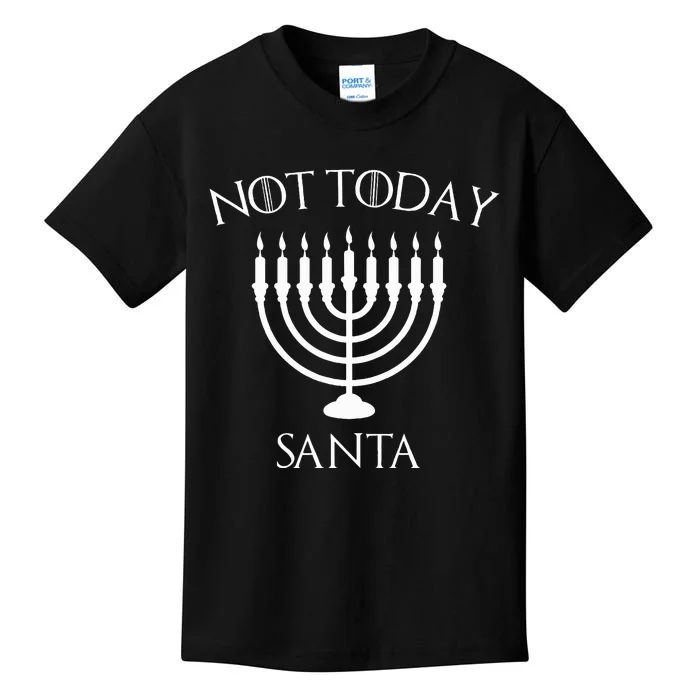 Hanukkah Not Today Santa Jewish Menorah Festival Of Lights Kids T-Shirt