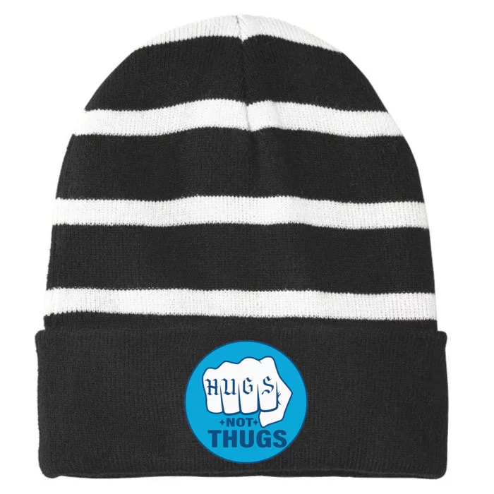 HUGS NOT THUGS Striped Beanie with Solid Band