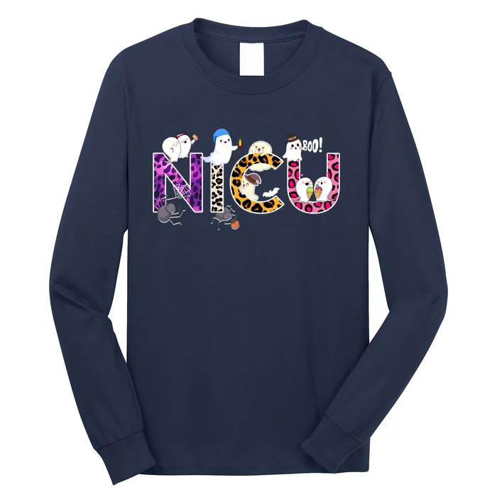 Halloween Nurse Unit Names Nicu With Boo Ghost Spider Bat Long Sleeve Shirt