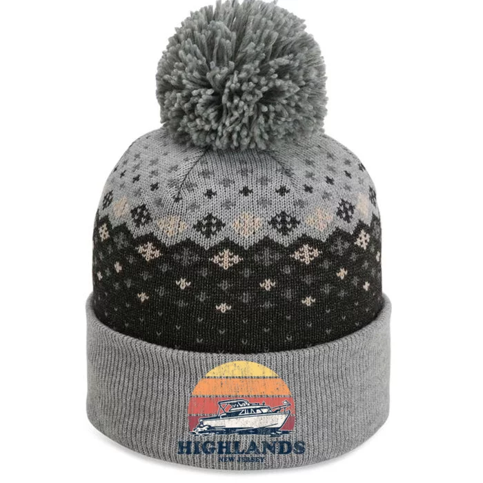 Highlands Nj Vintage Boating 70s Retro Boat Design Meaningful Gift The Baniff Cuffed Pom Beanie