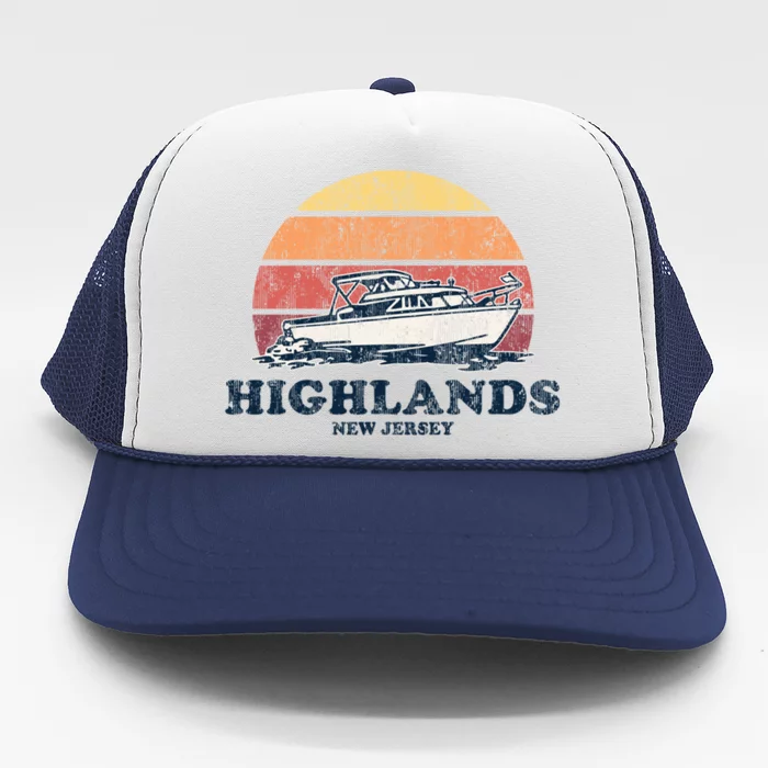 Highlands Nj Vintage Boating 70s Retro Boat Design Meaningful Gift Trucker Hat