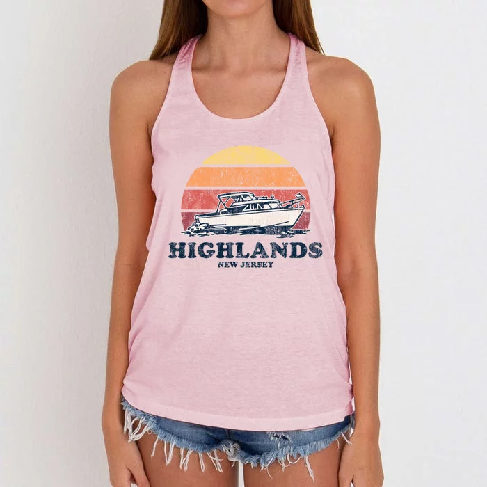 Highlands Nj Vintage Boating 70s Retro Boat Design Meaningful Gift Women's Knotted Racerback Tank