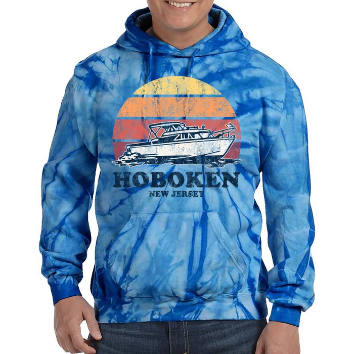 Hoboken Nj Vintage Boating 70s Retro Boat Design Gift Tie Dye Hoodie