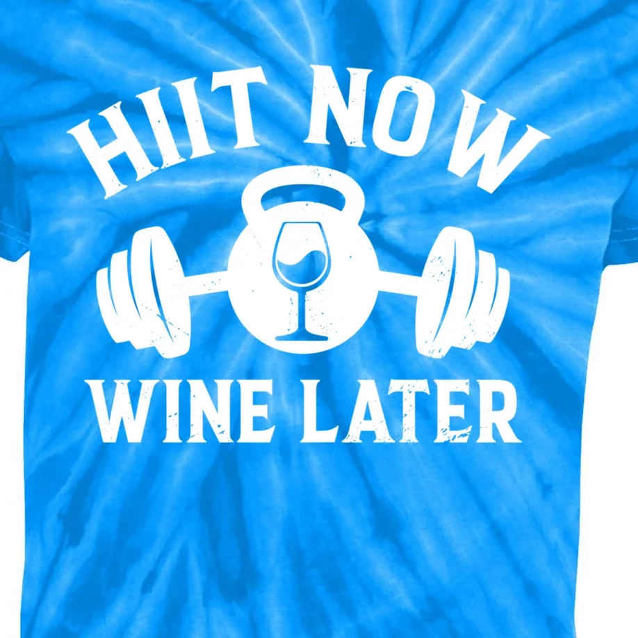 Hiit Now Wine Later Fitness Gym Workout Athlete Training Gift Kids Tie-Dye T-Shirt