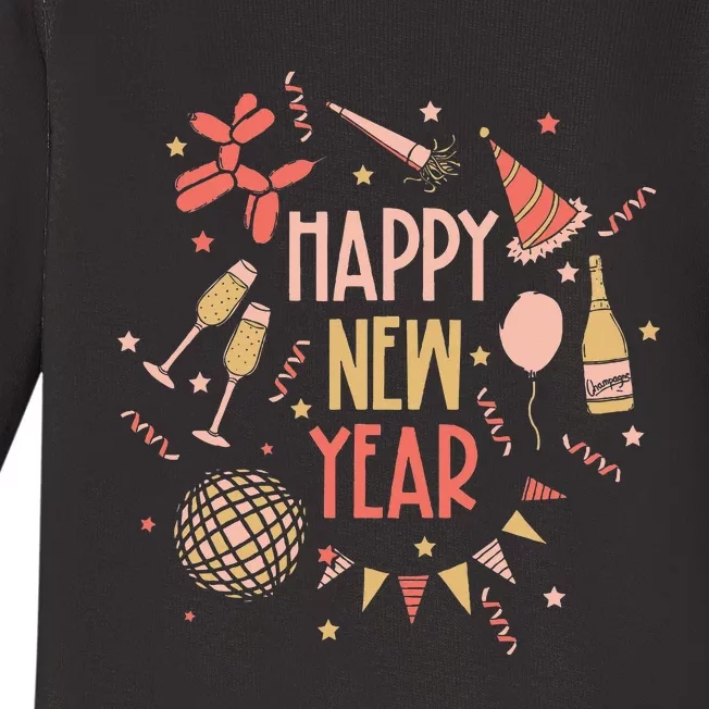 Happy New Year NYE Party 2024 Funny New Years Eve Confetti Baby Long Sleeve Bodysuit