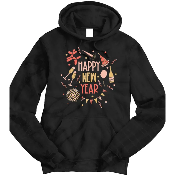 Happy New Year NYE Party 2024 Funny New Years Eve Confetti Tie Dye Hoodie