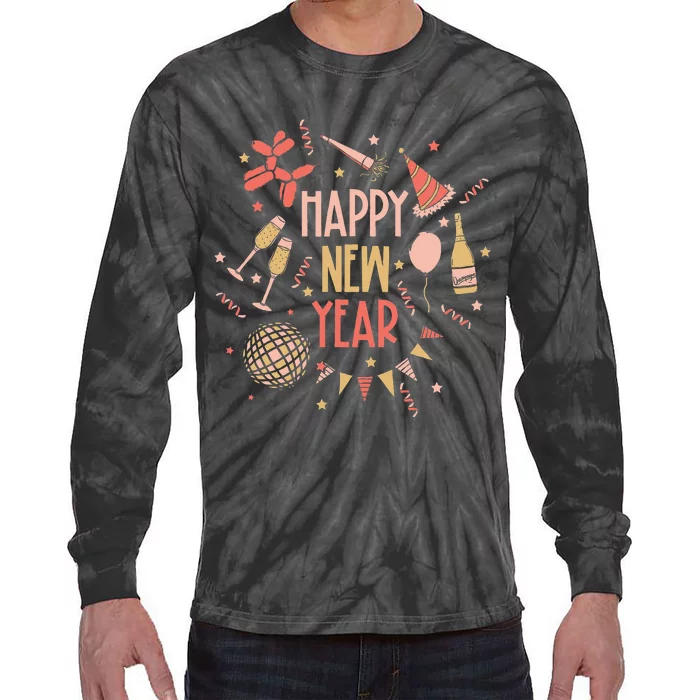 Happy New Year NYE Party 2024 Funny New Years Eve Confetti Tie-Dye Long Sleeve Shirt